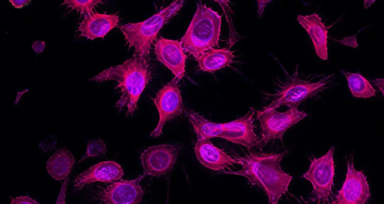 Cellules cancéreuses observées en microscopie confocale par fluorescence