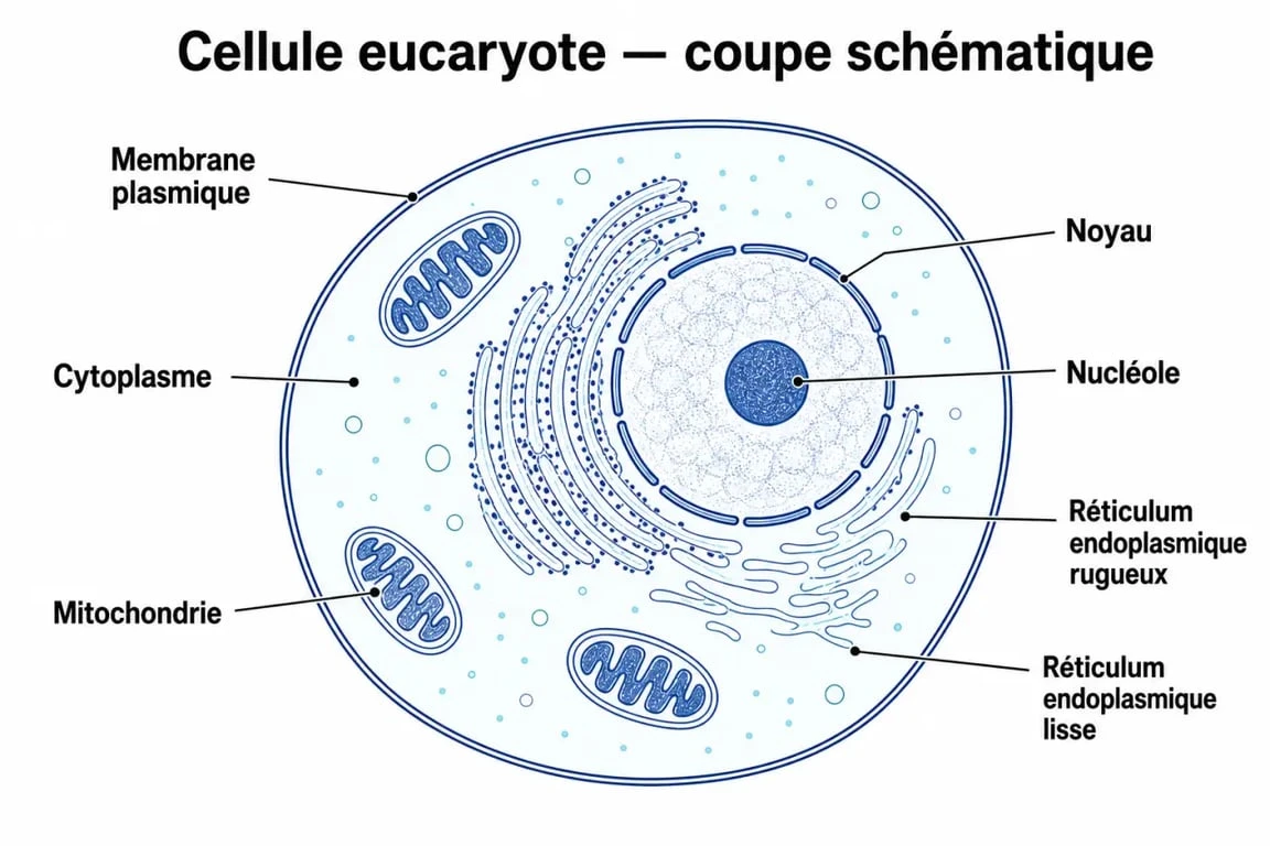 Schéma détaillé des composants d'une cellule eucaryote pour la biologie cellulaire