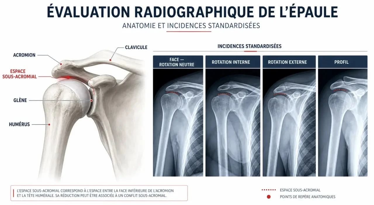 Radio épaule normal : schéma de l’épaule et incidences radiographiques face et profil