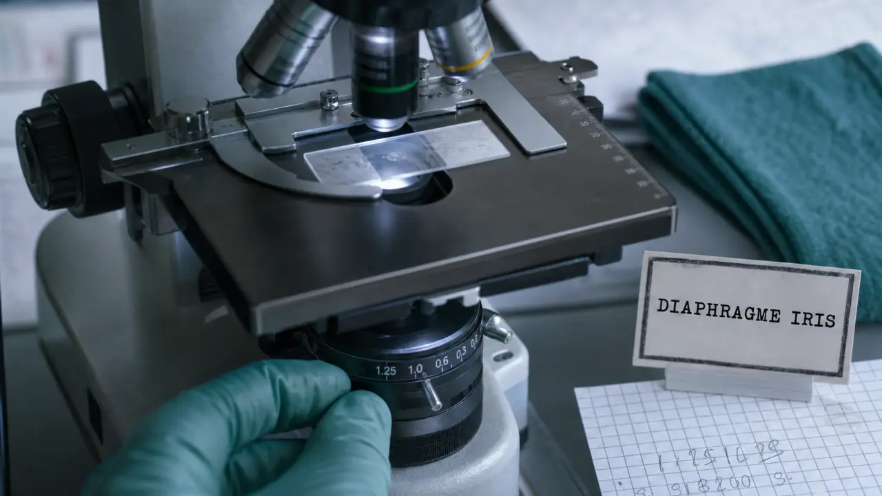 Microscope diaphragme iris : réglage pour image lisible