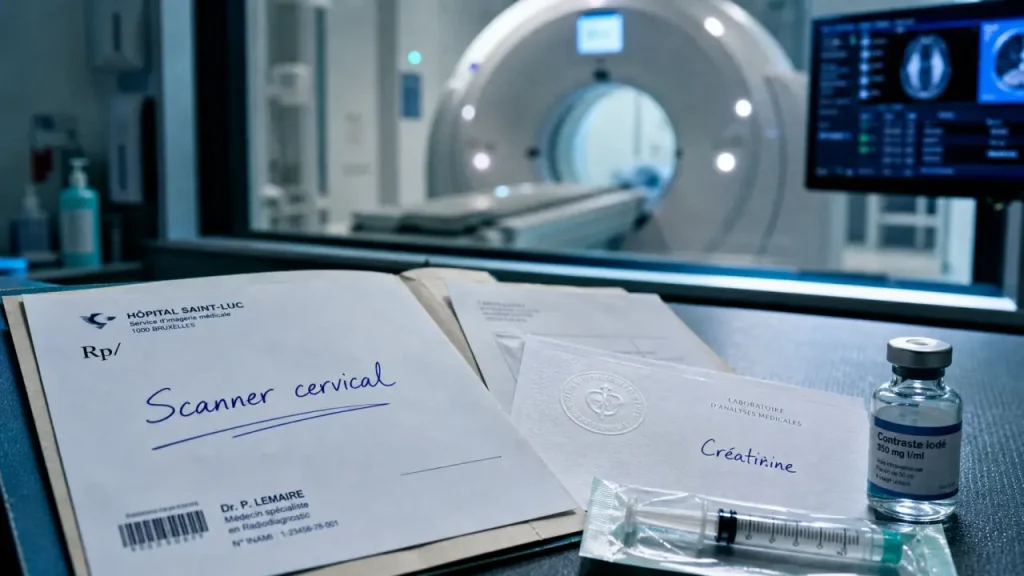 Scanner cervical : quand prévoir une injection, une créatinine et 45 minutes sur place
