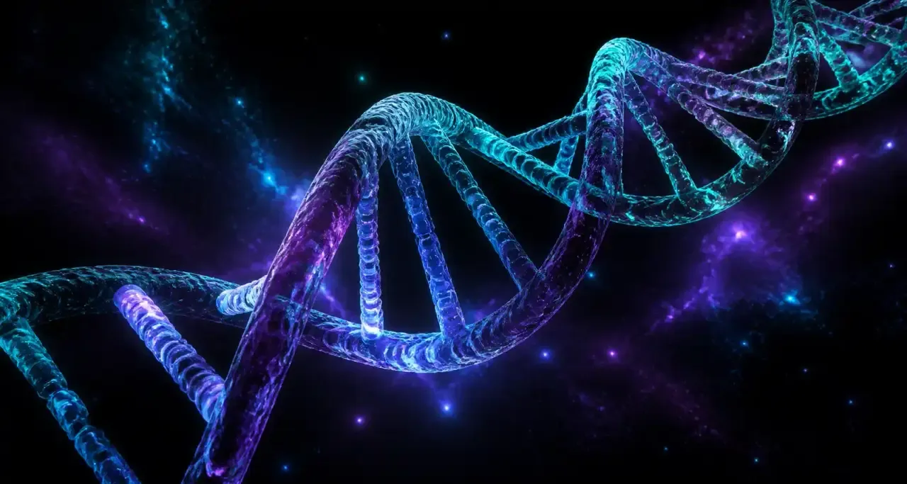 Rendu moléculaire lumineux d'une double hélice d'ADN