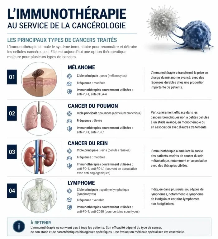 Tableau récapitulatif des cancers éligibles à l'immunothérapie