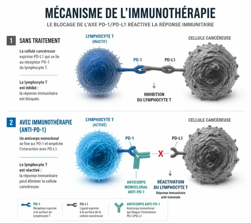 Schéma du mécanisme de l'immunothérapie pour le traitement du cancer