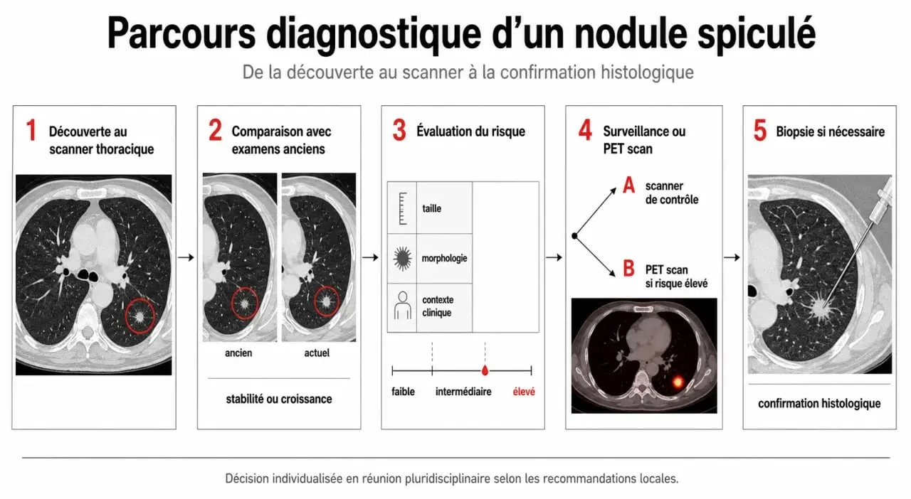 Nodule spiculé : parcours diagnostique du scanner à la biopsie selon le niveau de suspicion