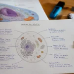 Schéma cellule avec membrane, noyau et organites visibles