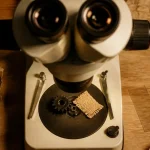 stereoscopic microscope : stéréomicroscope de paillasse, vue de dessus