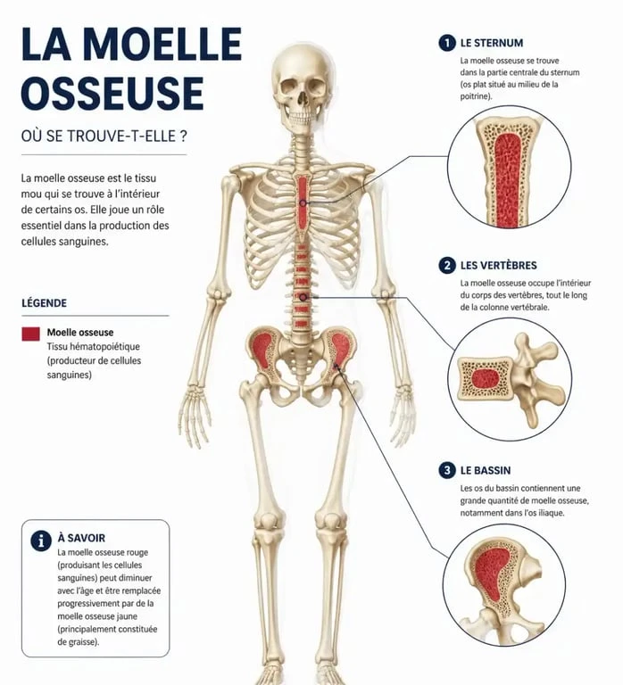 Schéma anatomique de la localisation de la moelle osseuse pour comprendre le cancer de la moelle osseuse