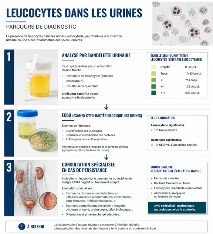 Parcours de diagnostic médical pour la présence de leucocytes dans les urines