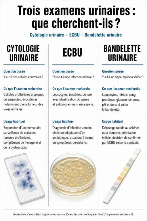 Cytologie urinaire : comparaison visuelle avec ECBU et bandelette urinaire