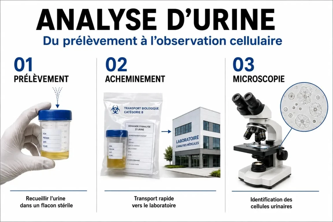 Cytologie urinaire : schéma éditorial du prélèvement et de l’analyse au laboratoire
