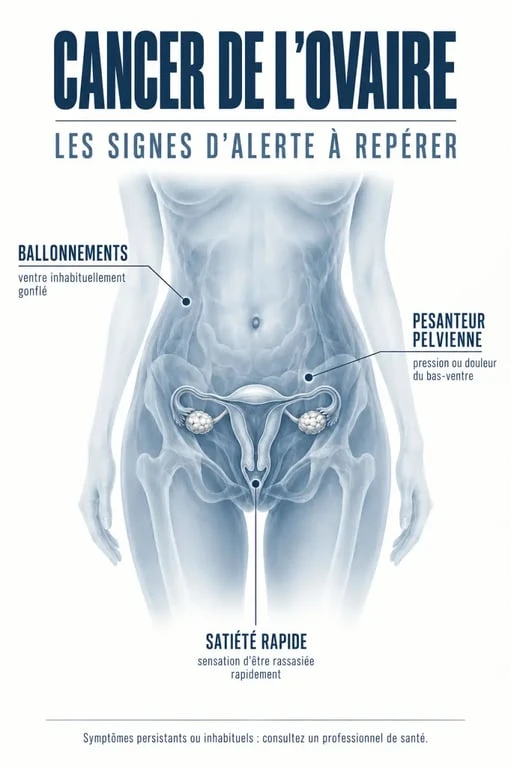 Infographie des symptômes du cancer de l'ovaire à surveiller