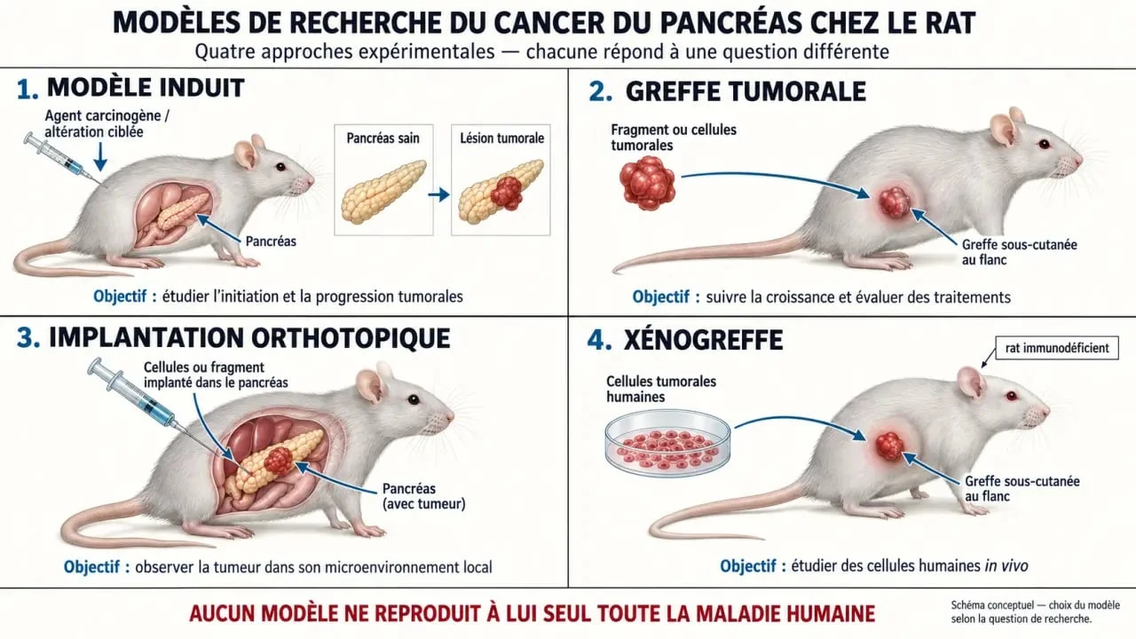 Infographie des modèles de recherche du cancer du pancréas chez le rat