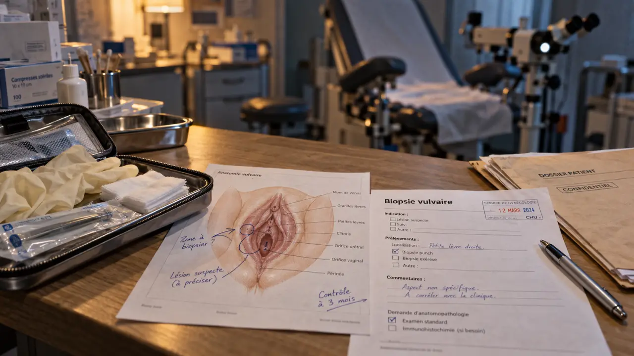 Cancer de la vulve : table de consultation et biopsie vulvaire